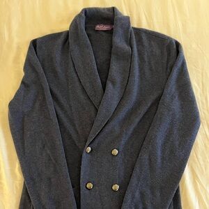 Double-Breasted gray blue shawl collar cashmere cardigan